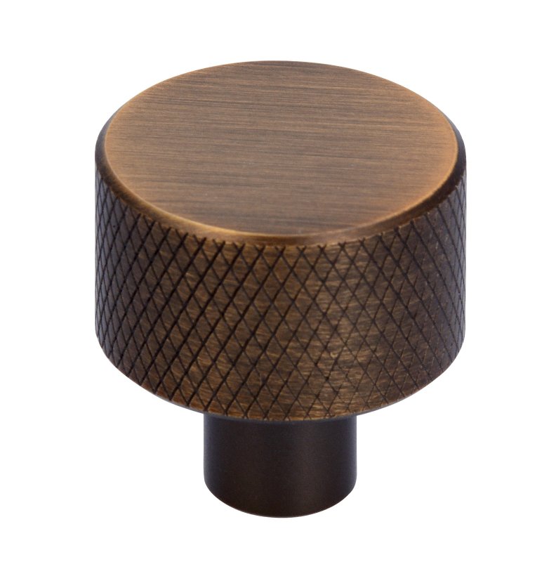 KNOP 24MM ALU / GERIBBELD ANTIEK MESSING GEBORSTELD