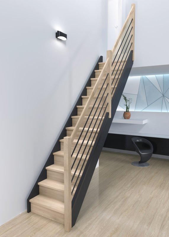 LIVERPOOL eik rechte trap met tegentreden en leuning eik/alu